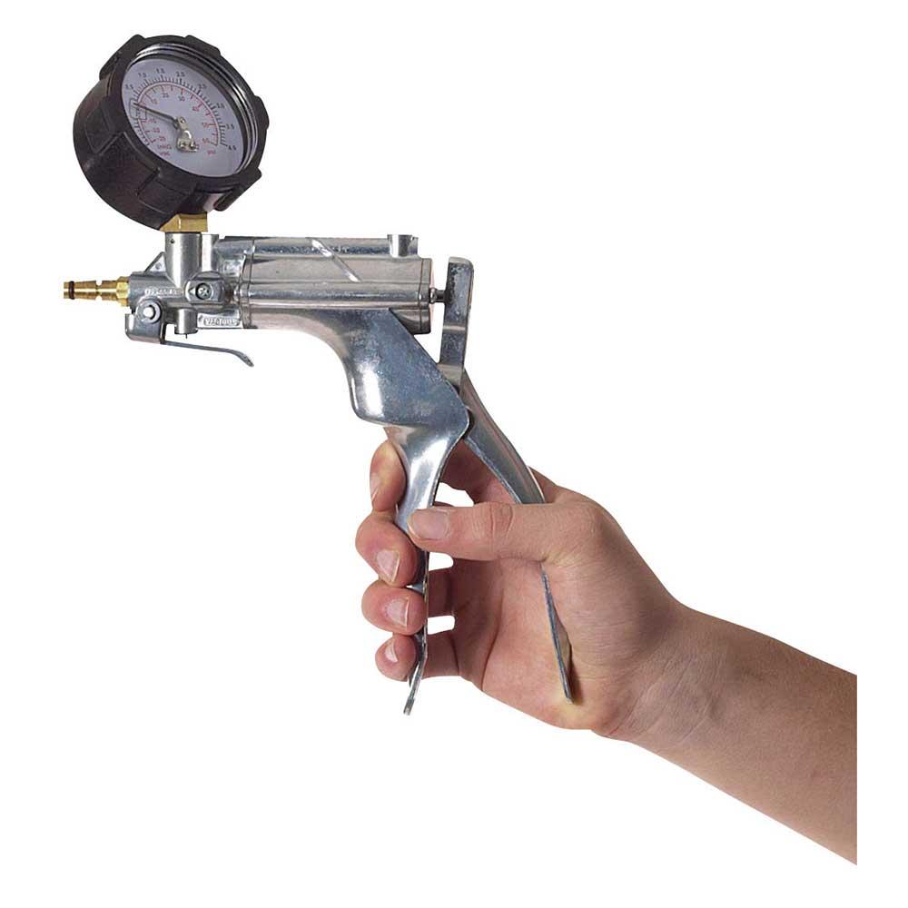 Pompa ciśnieniowo-próżniowa VacuMan - z manometrem - obsługiwana jedną ręką - PVC lub aluminium - przyłącze do węży o średnicy wewnętrznej 6,4 mm