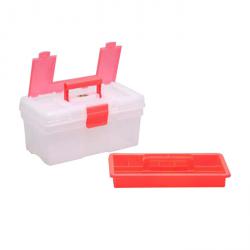 Aufbewahrungskoffer McPlus Clear 16 - mit Sortimentskasten - Außenmaße (B x T x H) 400 x 220 x 200 mm - Farbe transparent / rot