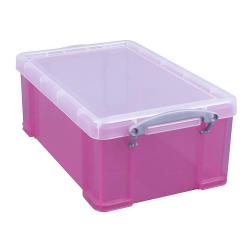 Oppbevaringsboks - med lokk - volum 9-35 l - plast - transparent/rosa