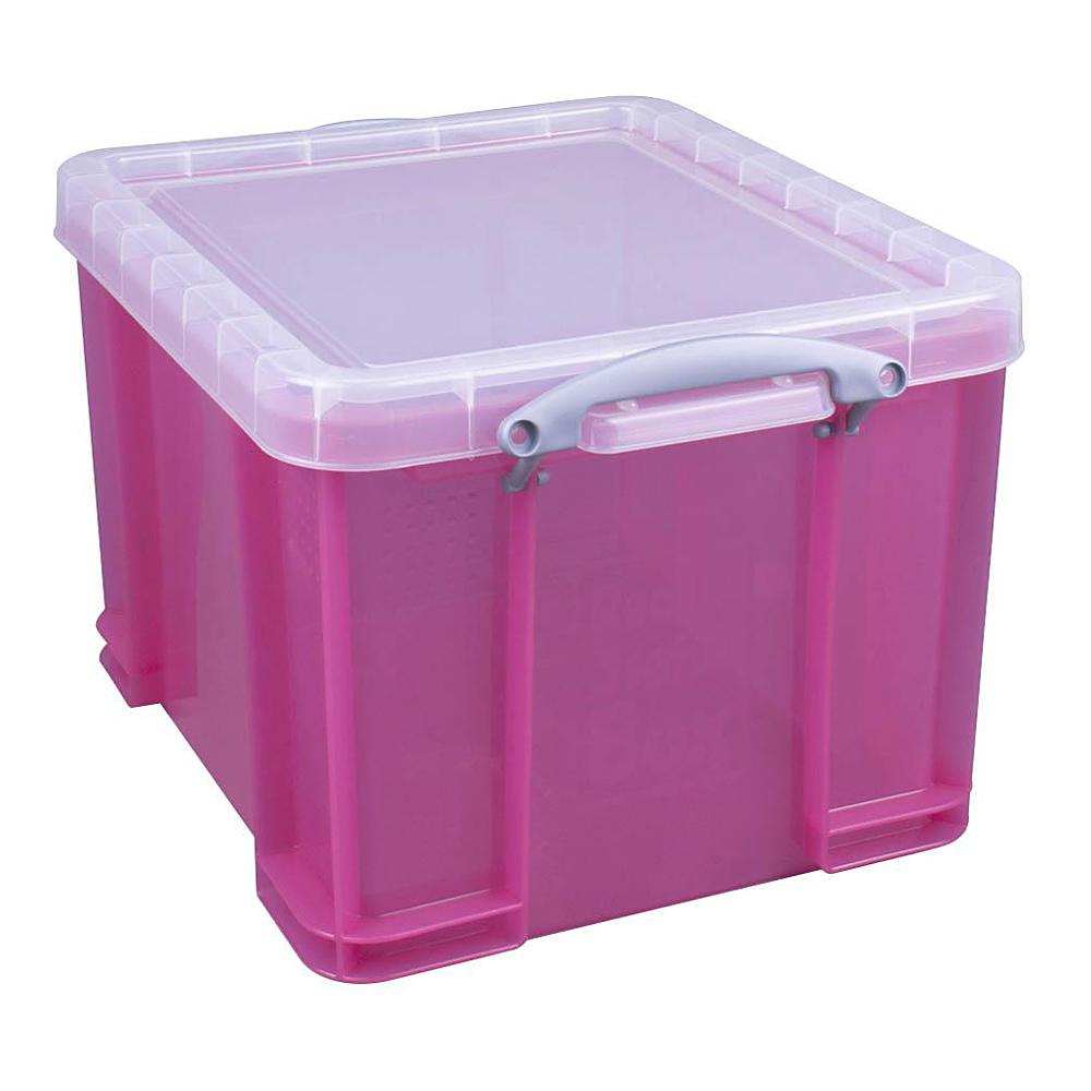 Storage box - with cover - volume 9 to 35 l - plastic - transparent pink