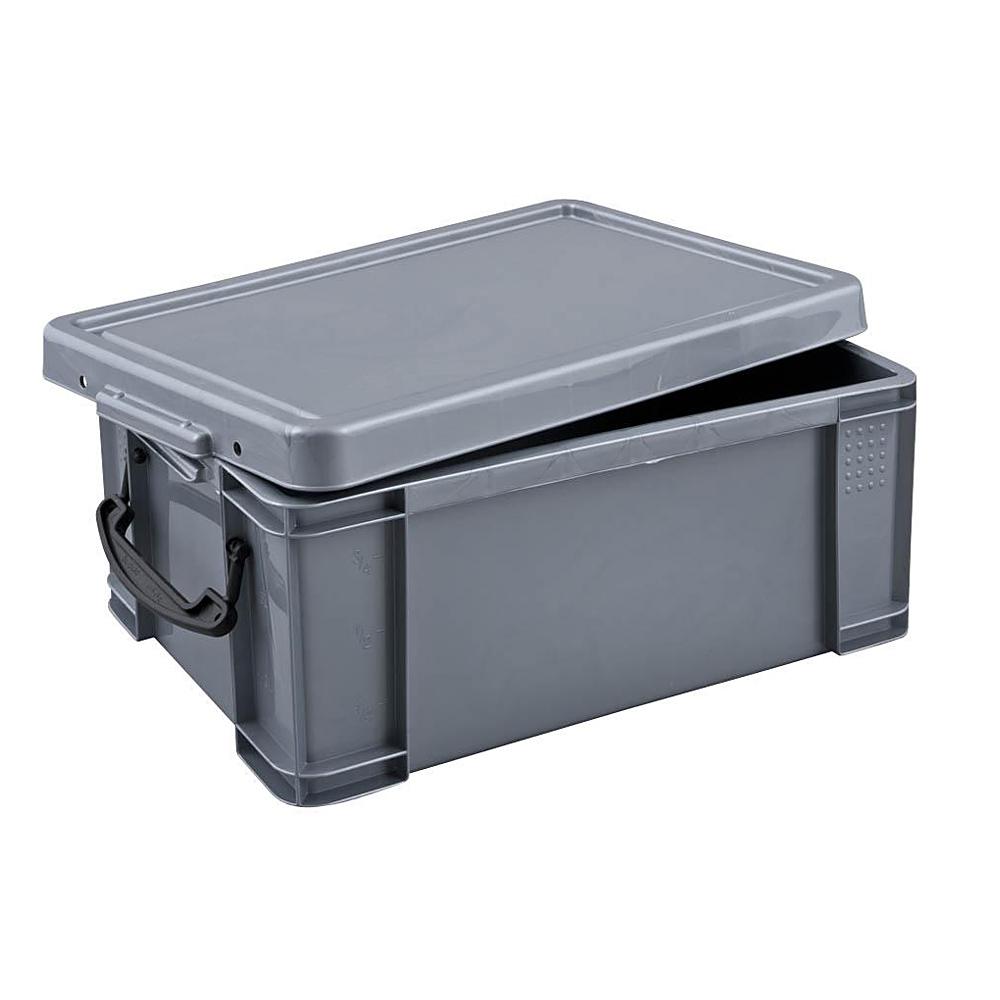Förvaringslåda - med lock - volym 9-84 l - plast - grå