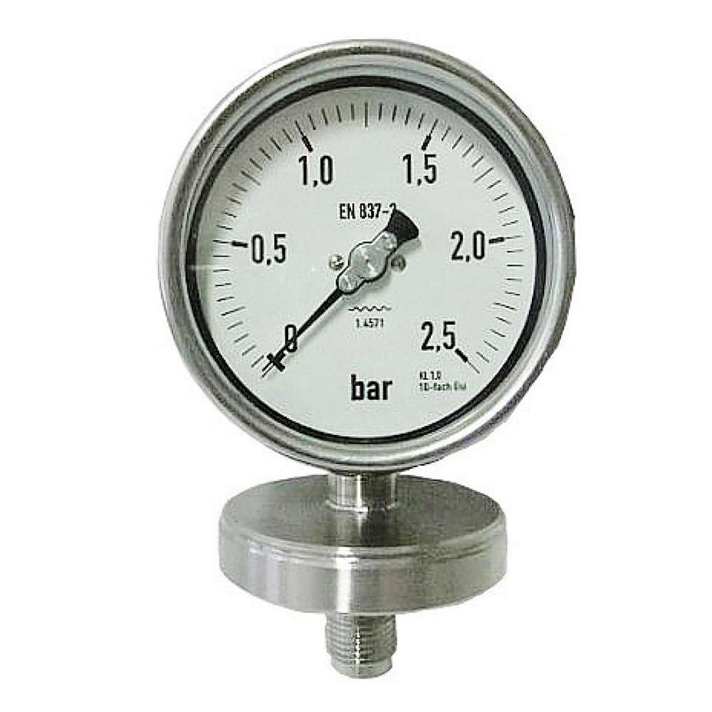 Plattenfedermanometer - Messbereich -1 bis +2,5 bar - Chemieausführung - Typ PLF-C-EV VA NG 80