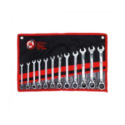 Ratchet ring open-end wrench set - SW 8 to 19 mm - reversible - 12pcs.