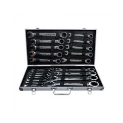 Ratchet ring open-end wrench set - SW 6 to 32 mm - 22pcs - in aluminum case