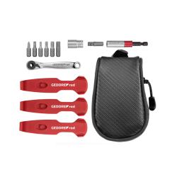 Set da bici rosso Gedore su strada - 13 pezzi, incl. cricchetto, adattatore, leva per pneumatici