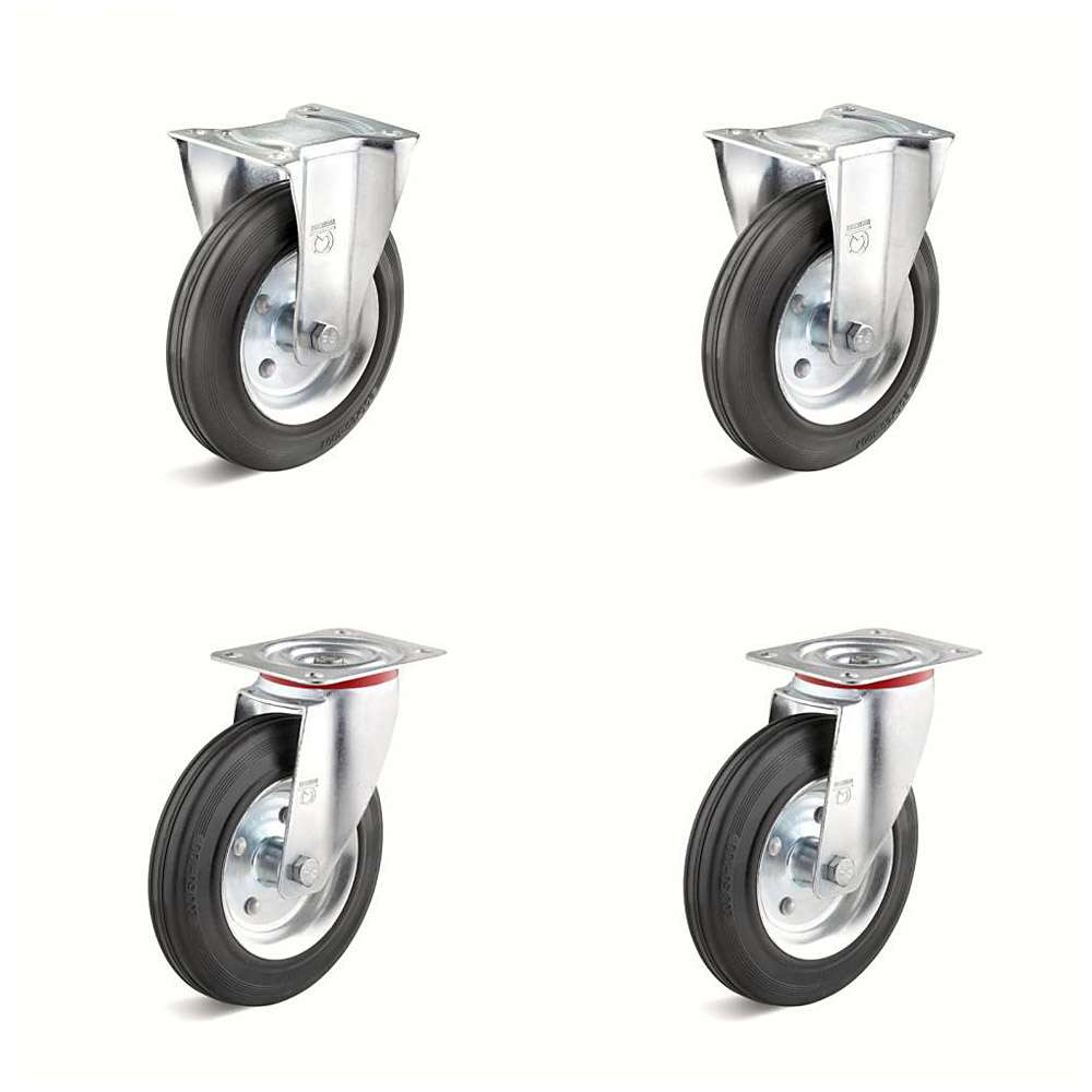 Castor set - 2 swivel and 2 fixed castors - wheel Ø 80 to 200 mm - construction height 100 to 235 mm - load capacity / set 150 to 615 kg