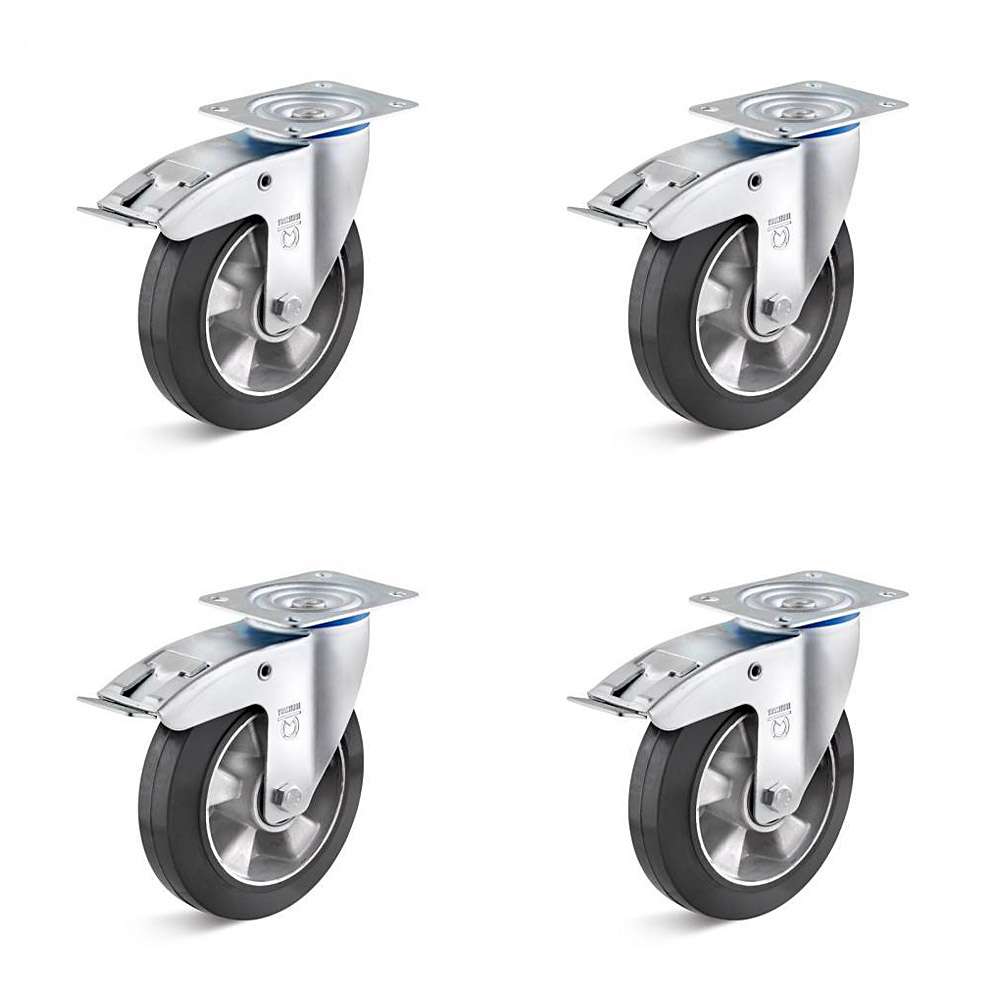 Hjulsæt - 4 kraftige drejelige hjul - hjul Ø 125 til 200 mm - konstruktionshøjde 155 til 235 mm - bæreevne / sæt 600 til 1200 kg