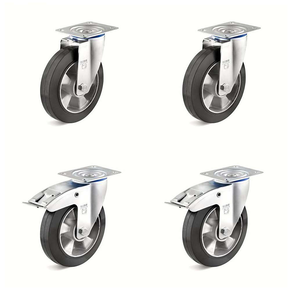 Set di ruote - 4 ruote orientabili per carichi pesanti - Ø ruota da 125 a 200 mm - altezza di costruzione da 155 a 235 mm - capacità di carico / set da 600 a 1200 kg