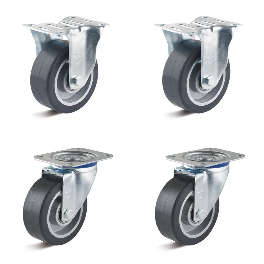 Castor set - 2 swivel and 2 fixed castors - wheel Ã˜ 80 to 100 mm - construction height 100 to 125 mm - load capacity / set 360 to 540 kg