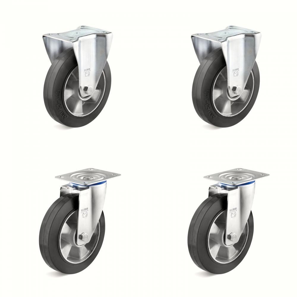 Castor set - 2 swivel and 2 fixed castors - wheel Ã˜ 125 to 200 mm - construction height 155 to 235 mm - load capacity / set 600 to 1200 kg