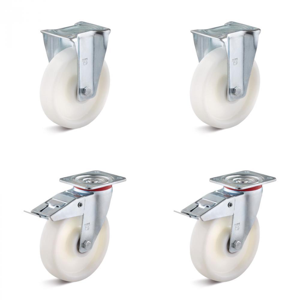 Castor set - 2 swivel and 2 fixed castors - wheel Ã˜ 80 to 200 mm - construction height 108 to 245 mm - load capacity / set 600 to 1500 kg