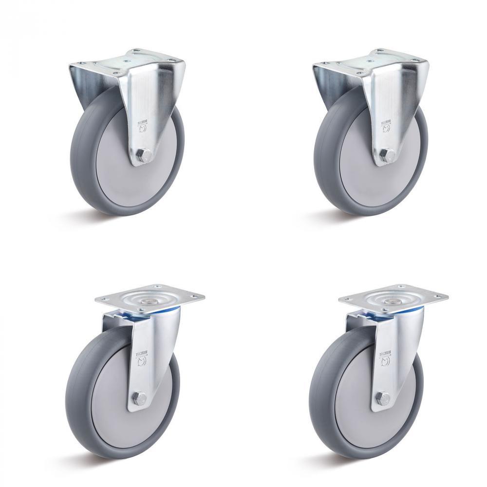 Castor set - 2 swivel and 2 fixed castors - wheel Ã˜ 80 to 200 mm - construction height 100 to 235 mm - load capacity / set 240 to 660 kg