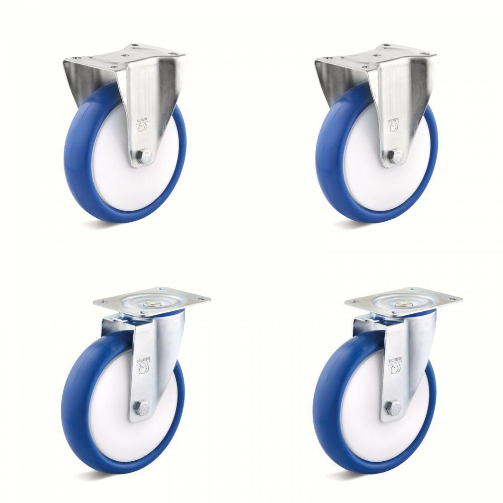 Castor set - 2 swivel and 2 fixed castors - wheel Ø 80 to 200 mm - construction height 100 to 235 mm - load capacity / set 300 to 900 kg