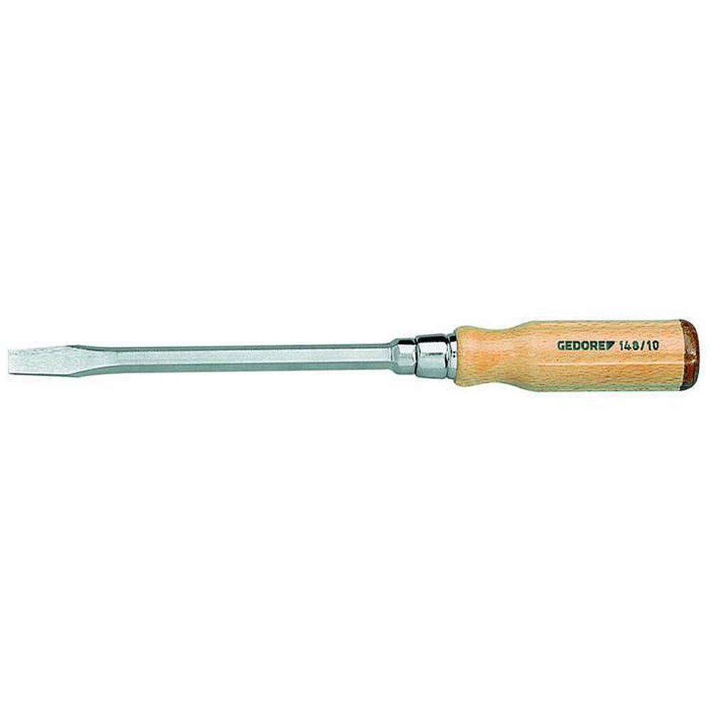Screwdriver with wooden handle for slotted screws