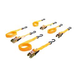 Ratchet strap set - 4 pieces - with hook and ratchet - width 25 mm - length 5.0 m - Yellow