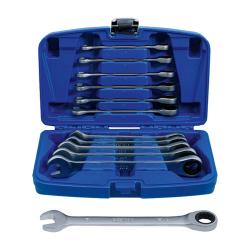 Ratchet ring open-end wrench set - 12 pieces - chrome vanadium steel - SW 8 to 19 mm