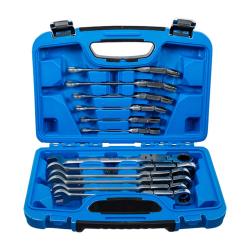 Double-jointed ratchet ring open-end wrench set - 12 pieces - can be angled - SW 8 to 19 mm