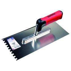 Spacer trowel with serration - stainless steel - 6 x 6 mm to 20 x 20 mm serrations curved on the long side - 2K Ergo soft handle