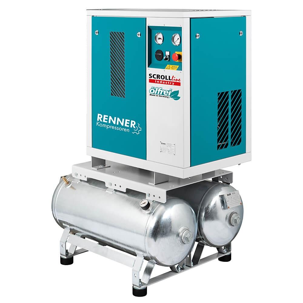 RENNER SCROLL compressors SLD-I without refrigeration dryer and SLDK-I with refrigerant dryer 1.5 to 7.5 KW - galvanized compressed air tank - 8 bar - different versions
