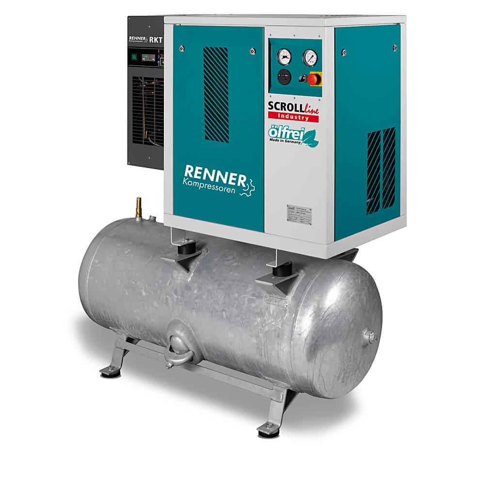 Compresseurs RENNER SCROLL SLD-I sans sécheur par réfrigération et SLDK-I avec sécheur par réfrigération 1,5 à 7,5 KW - réservoir d'air comprimé galvanisé - 8 bar - différents modèles