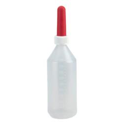 Milchflasche - Kunststoff - rund mit Füllskala - 1l - komplett montiert - weiß/rot