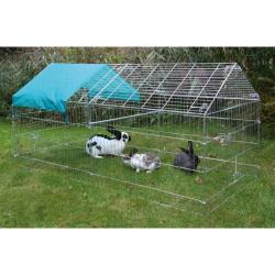 Free range enclosure - with sunshade - galvanized metal - grid spacing 3.6 cm - dimensions (L x W x H) 220 x 103 x 103 cm