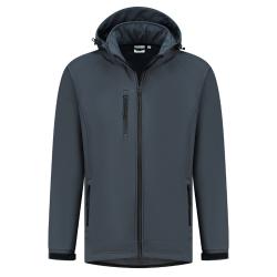 Kurtka softshellowa Theo z kapturem - rozmiar od S do 6 XL - antracyt - Kurtka softshellowa unisex z kieszenią na piersi