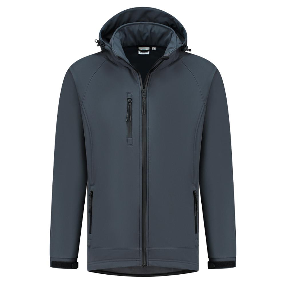 Kurtka softshellowa Theo z kapturem - rozmiar od S do 6 XL - antracyt - Kurtka softshellowa unisex z kieszenią na piersi