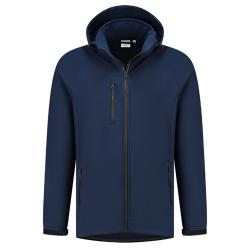 Kurtka softshell Theo z kapturem - Rozmiar od S do 6 XL - Granatowa - Kurtka softshell unisex z kieszenią na piersi