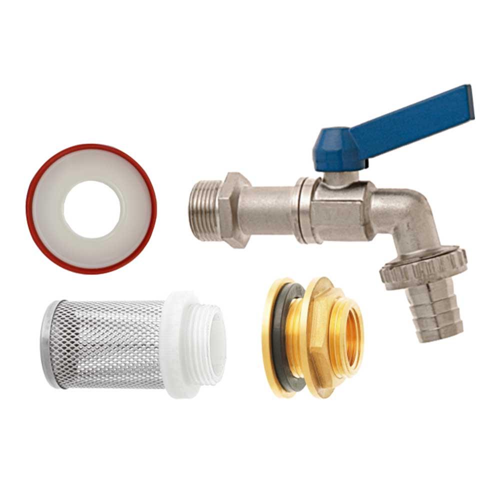GEKA - Regentonnen Anschluss Set – IG G1/2 × AG G3/4 und IG G3/4 × AG G1 – mit Schlauchkupplung - Stripe