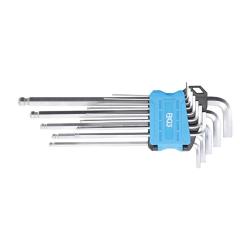 Angle wrench set - extra long - hexagon socket / hexagon socket with ball end - inch sizes 0.05" to 3/8" - 13 pcs.