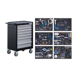 Workshop trolley - 7 drawers - with 6 engine setting tool sets for various vehicles - dimensions (WxHxD) - 680 x 995 x 458 mm