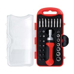 Bit/socket wrench set - with ratchet turning handle for bits, reversible - 30 pcs. - in plastic case