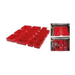 Plastic storage compartments - for workshop trolley - 17 pieces - 70x70x45 to 145x145x145 mm