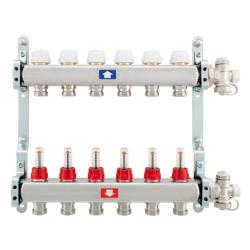 Stainless steel manifold - for floor heating - 2 to 13 heating circuits - with flow meters and shut-off valves