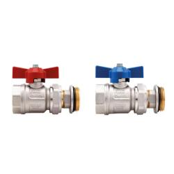 Ball valve set - for heating manifold - connection 1" IT/AG - straight design