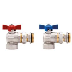 Ball valve set - for heating manifold - connection 1" IT/AG - angle design