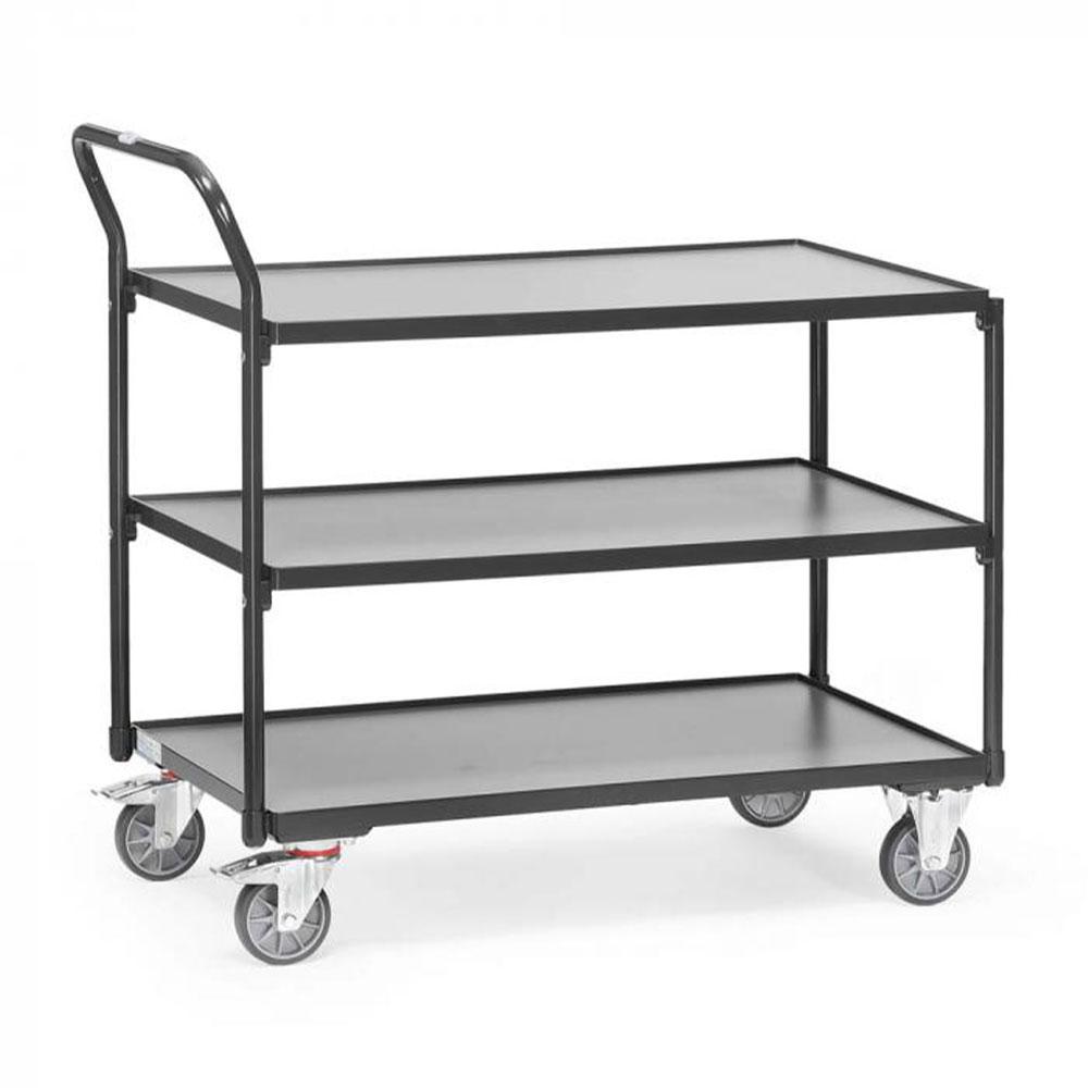 Table trolley - screwed construction - 3 levels - 2 swivel and 2 fixed castors - load capacity 300 kg - loading area 850x500 or 1000x600 mm