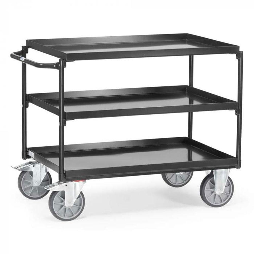 Table trolley - with edge - 3 levels - 2 swivel and 2 fixed castors - max. load 400 kg - loading area 850x500 or 1000x700 mm