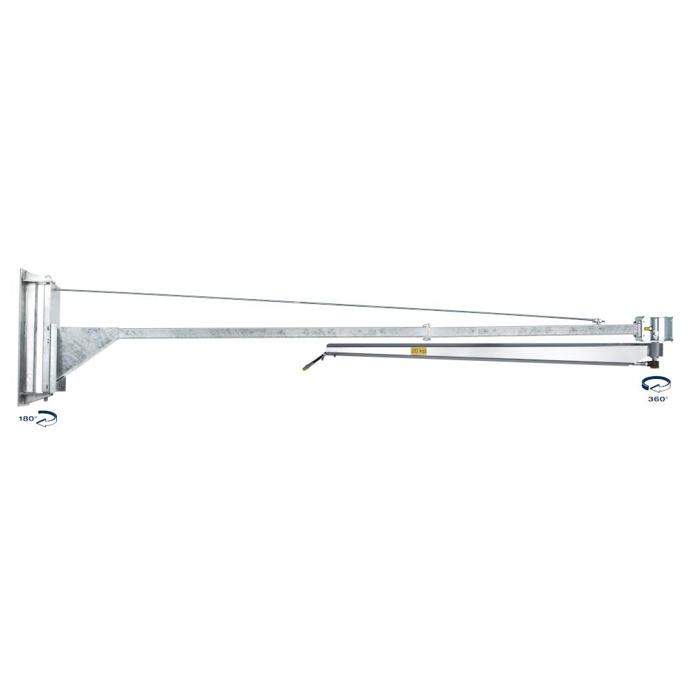 Braccio girevole SAKR - profilo in lamiera d'acciaio - ruotabile di 180° - carico di trazione 200 N - lunghezza del braccio da 3,6 a 5,6 m