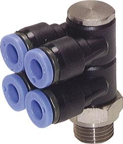 Répartiteur quadruple - 4 tuyaux de Ø 4-12mm - filetage cylindrique