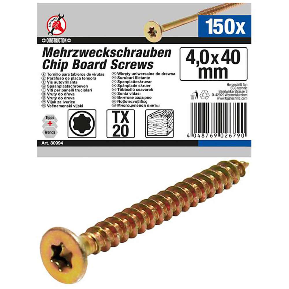 Multipurpose screws - 3.5 x 30 to 6.0 x 100 mm - Torx T10 to T25
