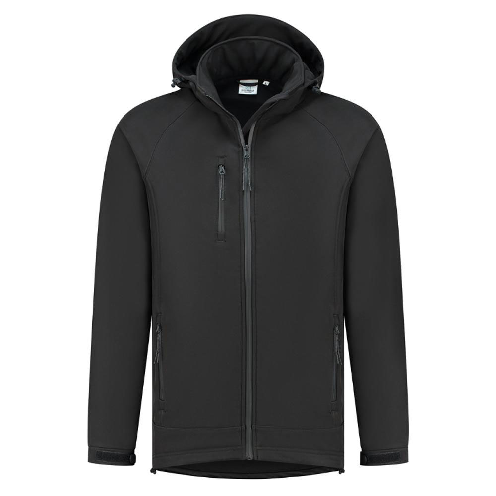 Theo softshelljakke med hette - størrelse S til 6 XL - svart - unisex softshelljakke med brystlomme