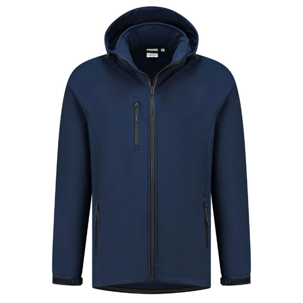 Theo softshelljakke med hette - størrelse S til 6 XL - marineblå - unisex softshelljakke med brystlomme