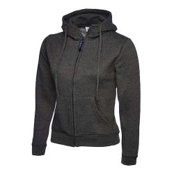 Restposten - Damen-Sweatshirt - Größe XS - grau - 50/50% MG, 300 g/m² - mit Kapuze - Reißverschluss gleichfarbig - Beuteltasche vorn