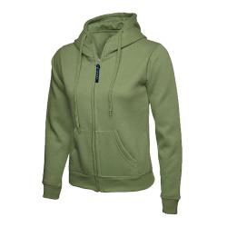 Restposten - Damen Kapuzen-Sweatshirt - Größe XS - olivgrün - 50/50% MG, 300 g/m² - Reißverschluss gleichfarbig - Beuteltasche vorn