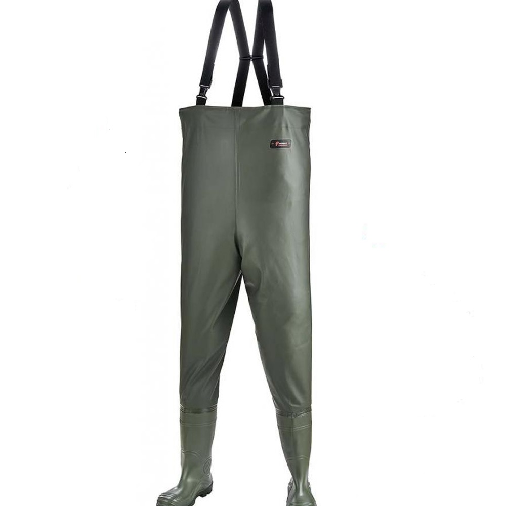 Waders standard S5 - "Norway" - con stivali di sicurezza in PVC - verde oliva - misura 39-48