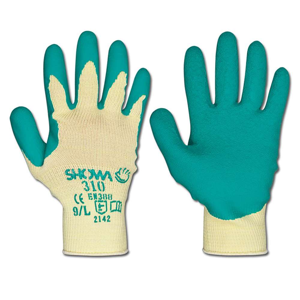 Work Gloves "TOPGRIP" - Blended Fabric Medium Knit Latex Coated -  Green - Norm