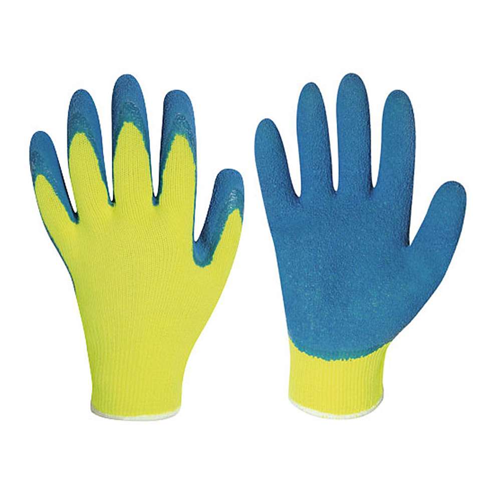 Arbeidshansker "Harrer" - strikke-hansker med latex belegg - farge gul / blå - EN388