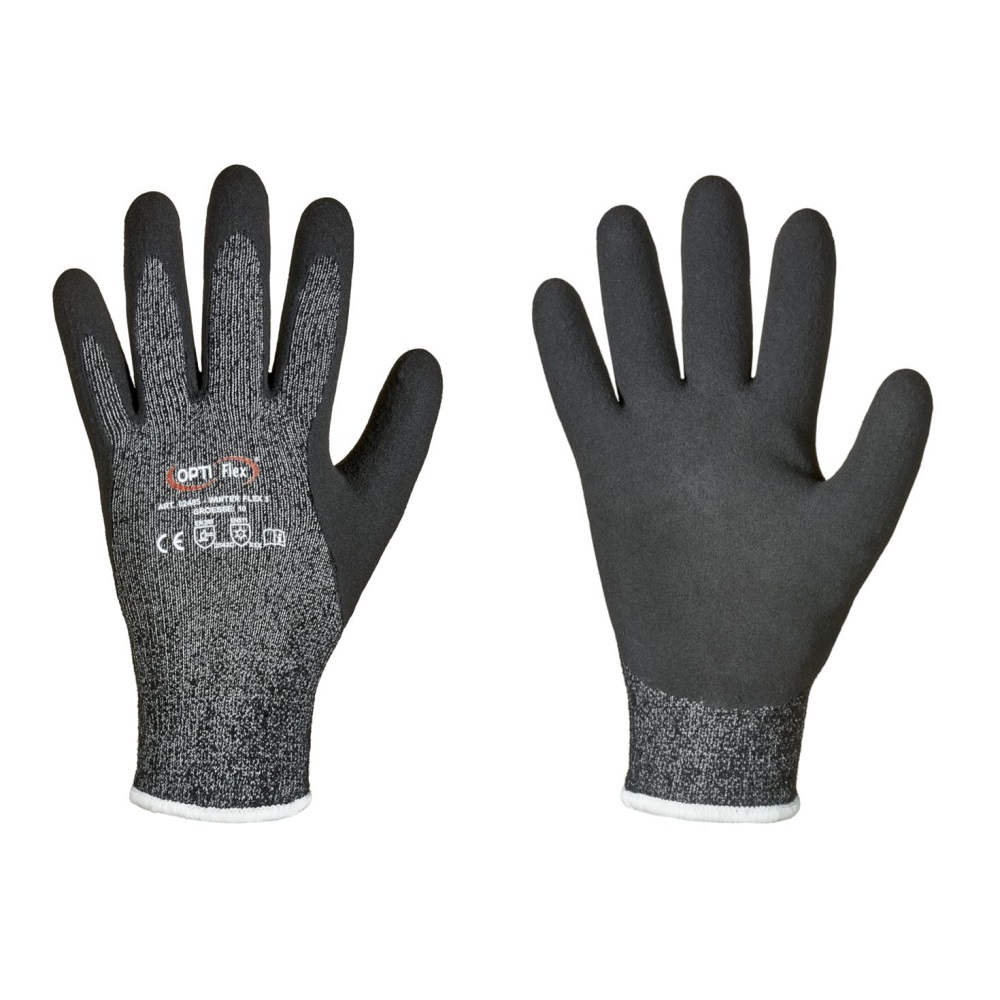 * WINTER FLEX 5 * Rękawice OPTI FLEX® - włókno chroniące przed przecięciem / lateks - rozmiar 9, 10, 11 - czarny - CAT 2 - Cena za parę\n